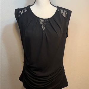 7th Avenue sleeveless black top with shear lace